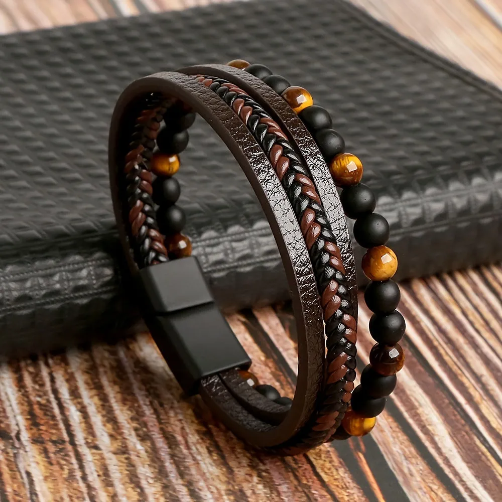 Fashion Layered Handmade Braided Leather Bracelet for Men | Vibrant Colors