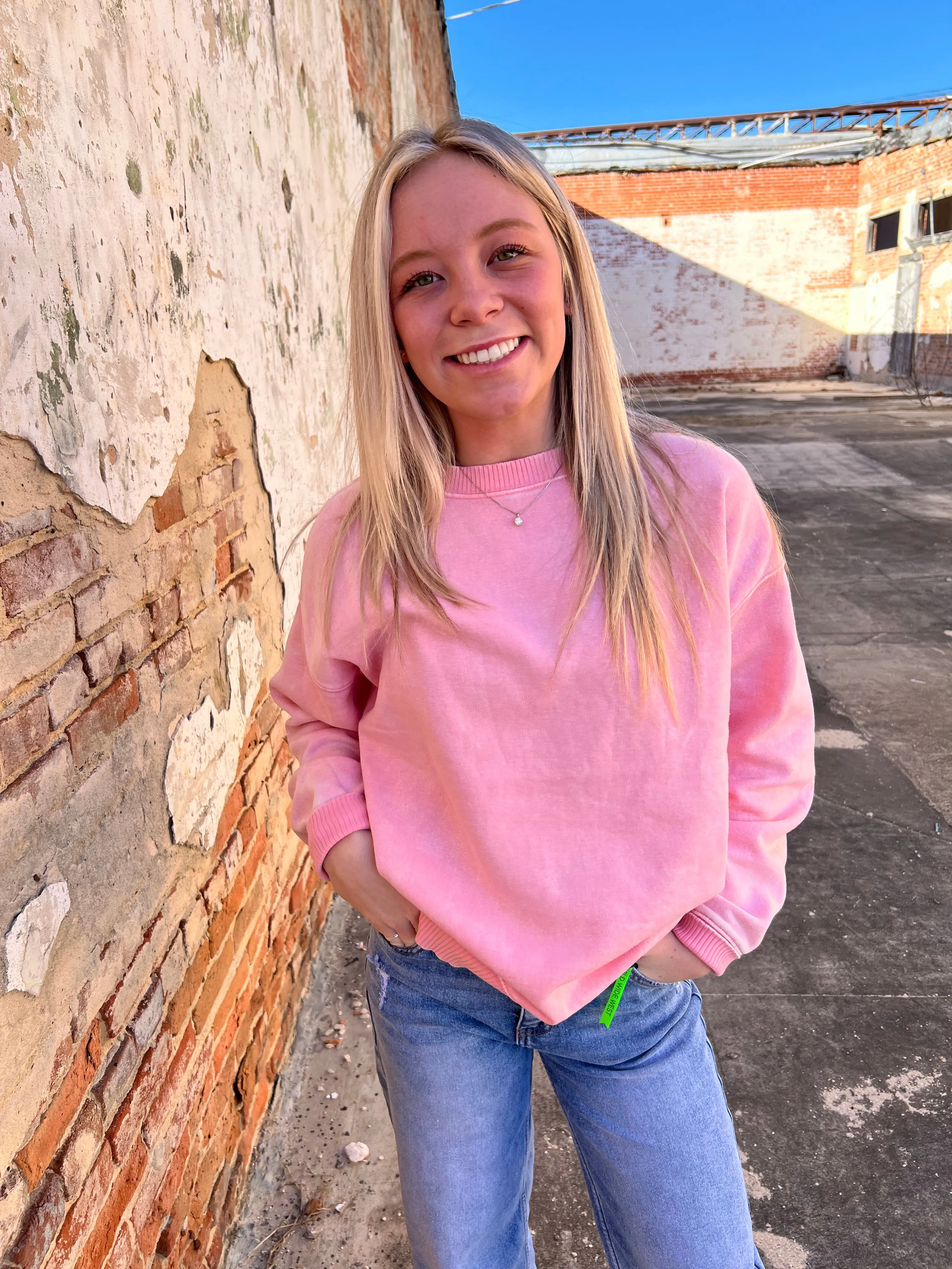 Fleece Acid Enzyme Washed Round Neck Sweatshirt