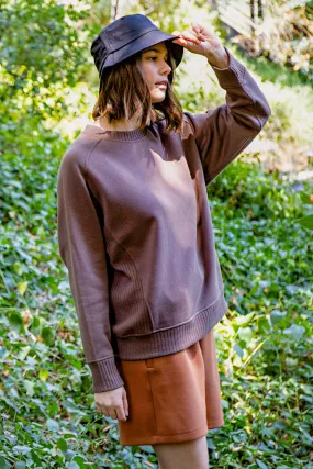 Fleece French Terry Crew Neck Sweatshirt- Coffee