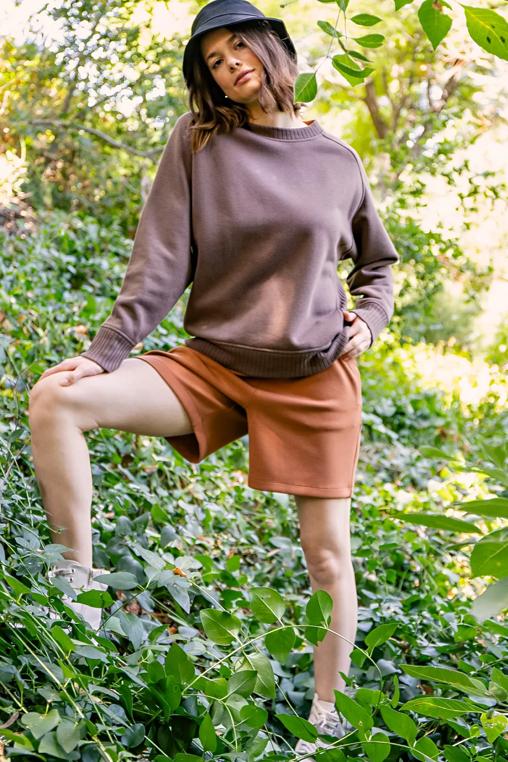 Fleece French Terry Crew Neck Sweatshirt- Coffee