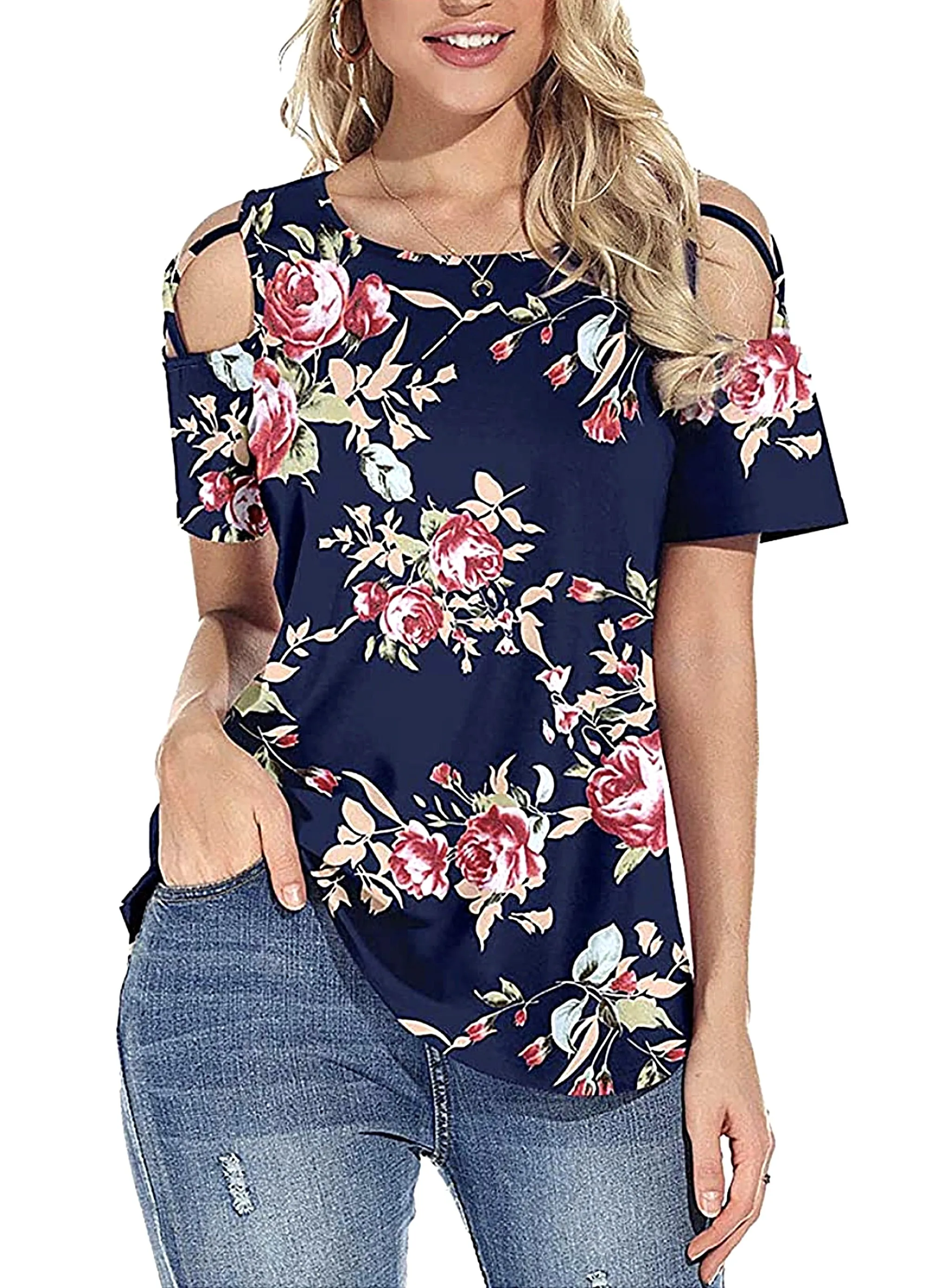 Floral Print Blouse - Navy