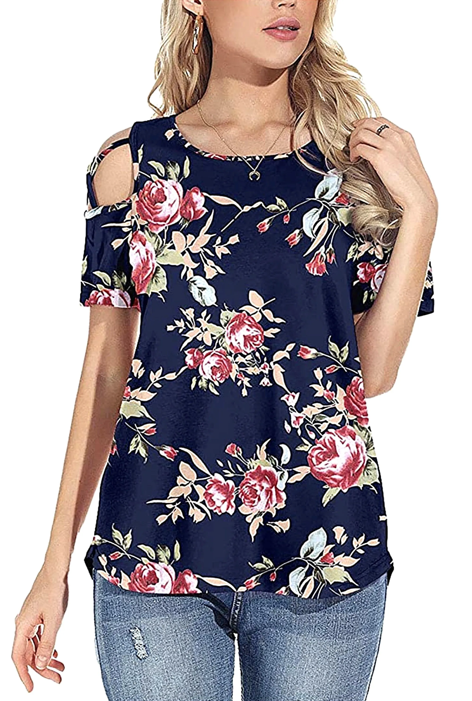 Floral Print Blouse - Navy