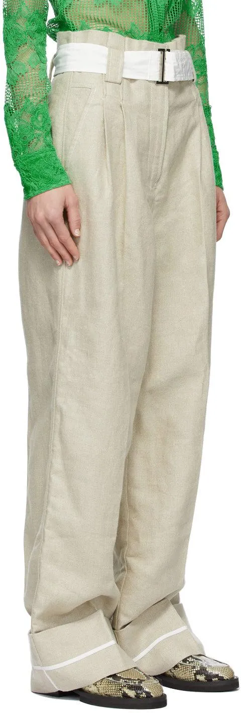 GANNI Beige Linen High-Rise Trousers