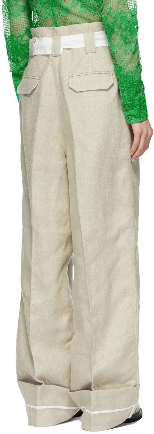 GANNI Beige Linen High-Rise Trousers