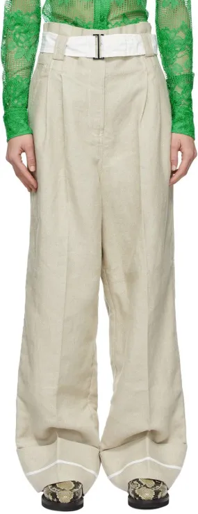 GANNI Beige Linen High-Rise Trousers