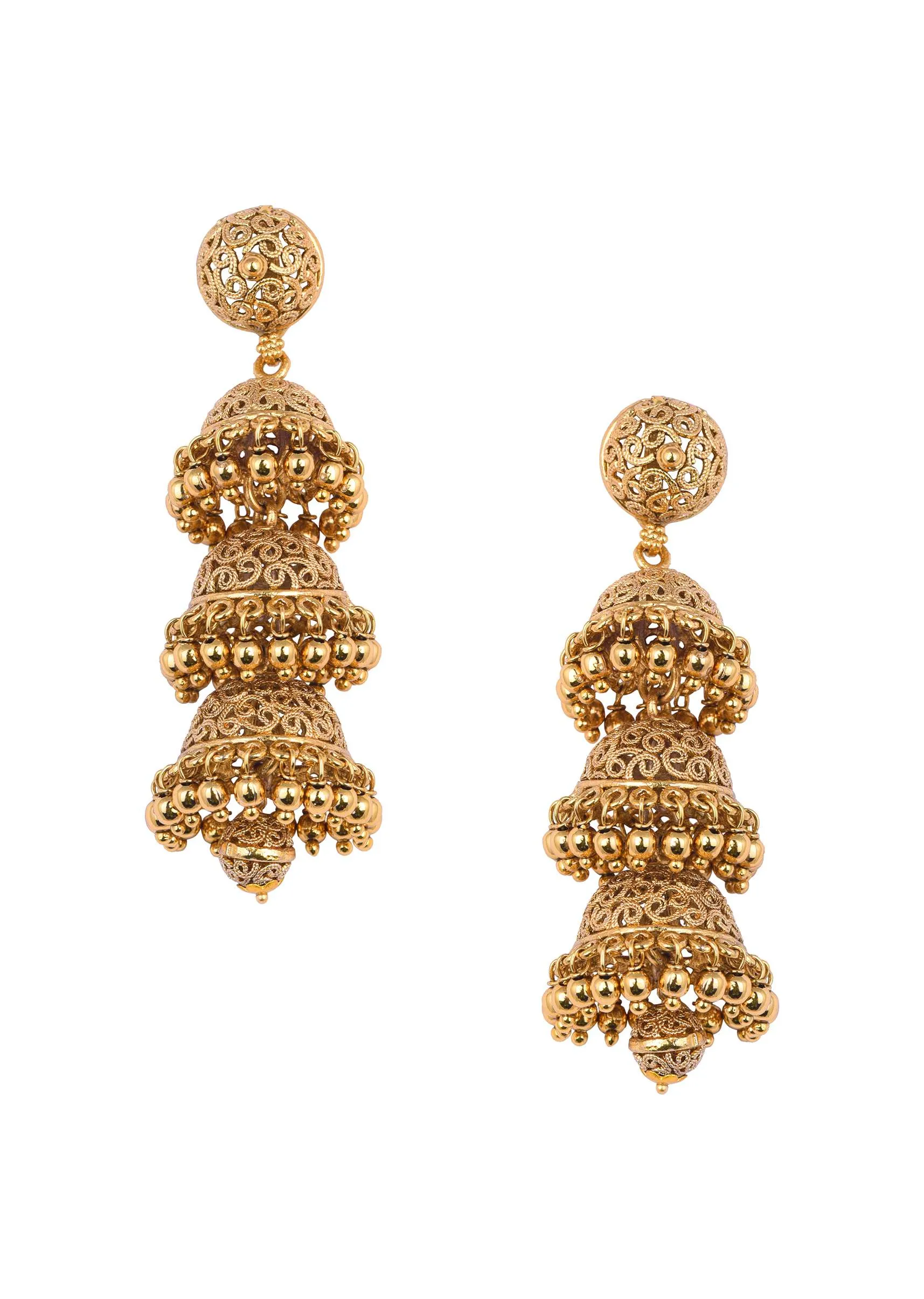 Gold Tone Temple Necklace With Layered Earrings