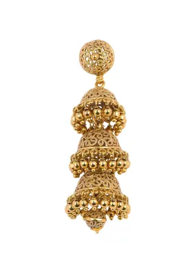 Gold Tone Temple Necklace With Layered Earrings