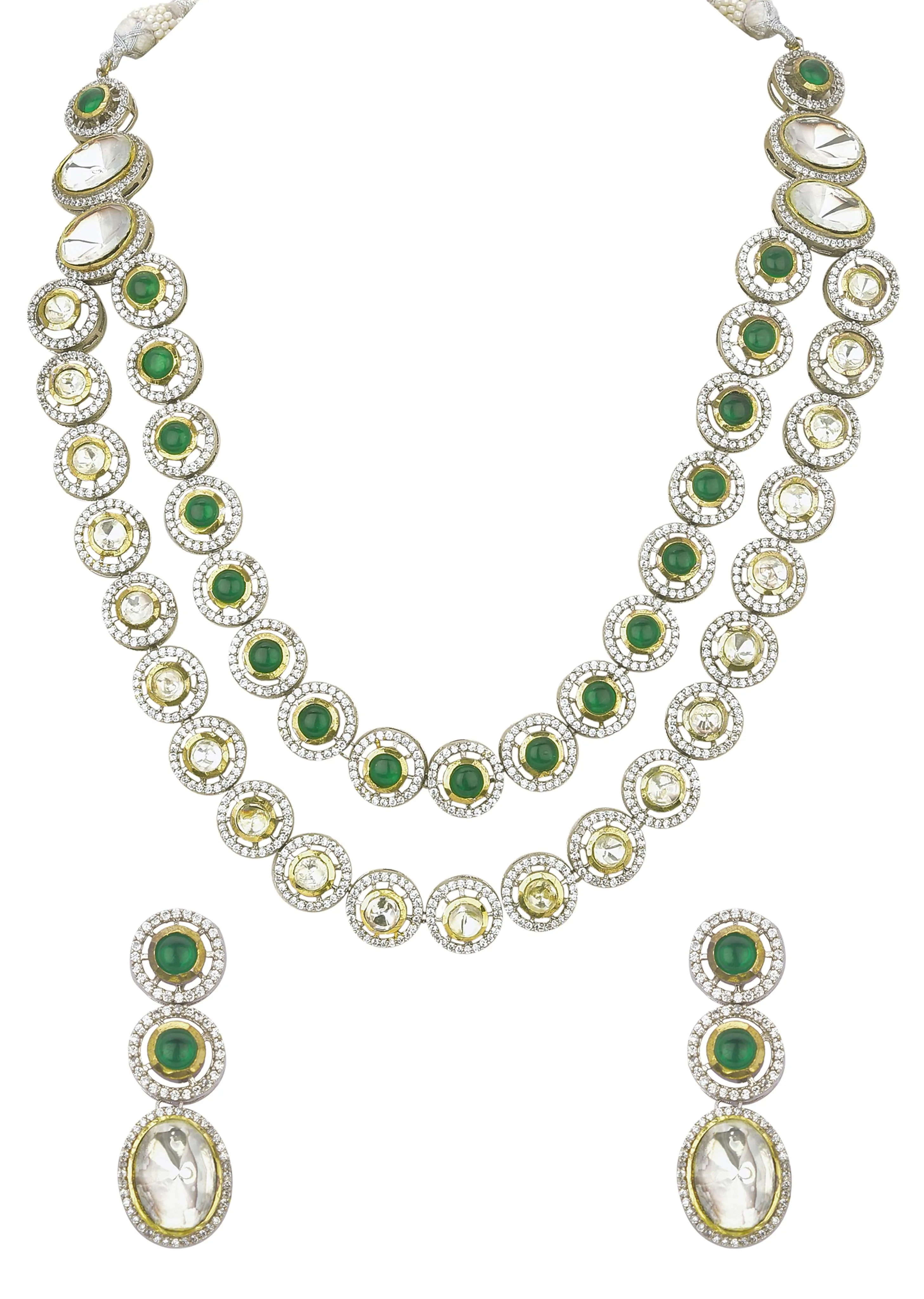 Green Two Layered Polki Necklace Set