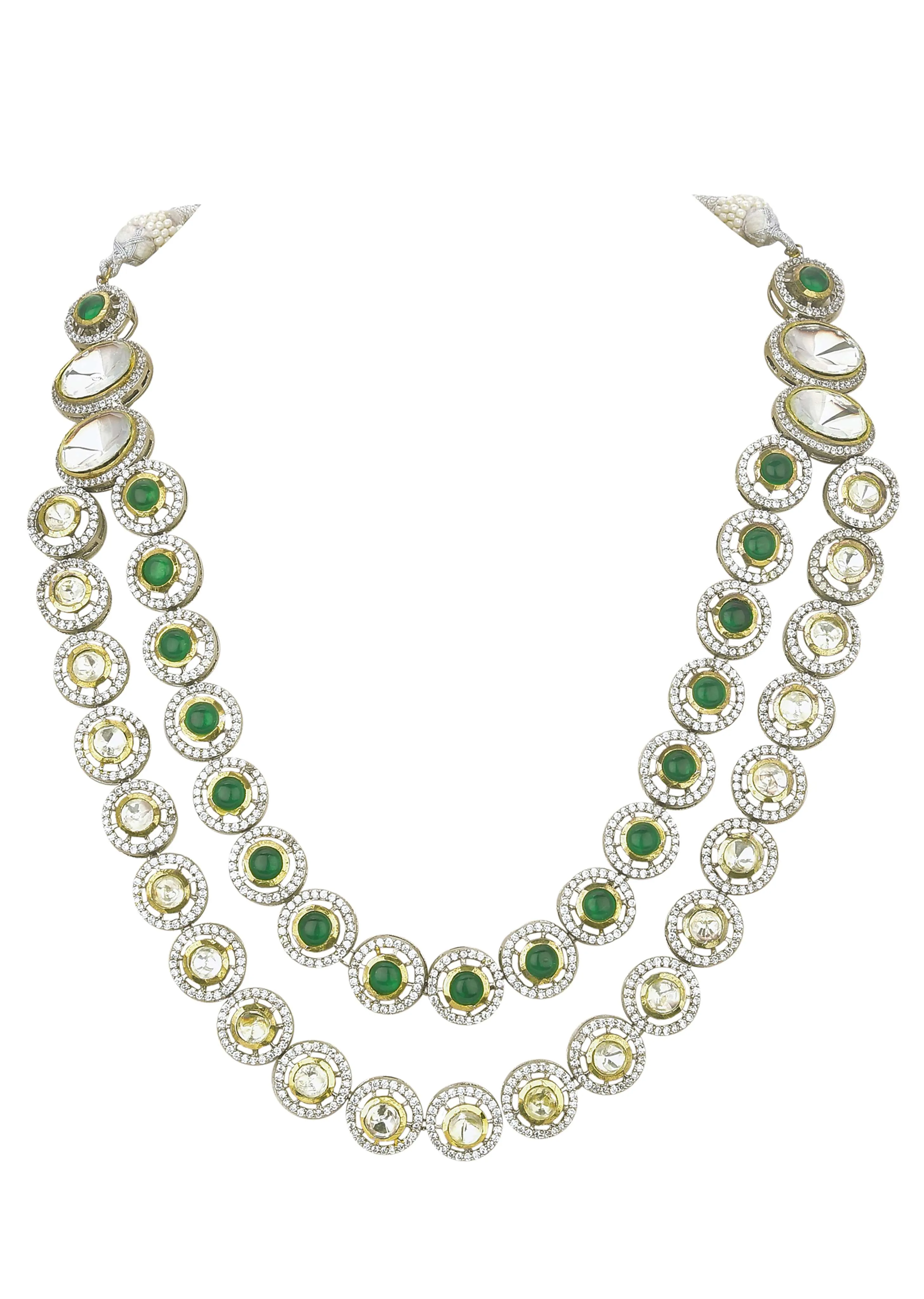 Green Two Layered Polki Necklace Set