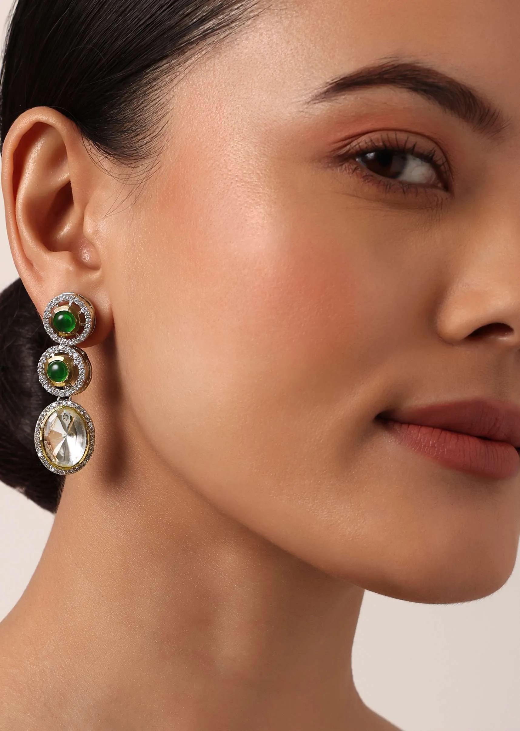 Green Two Layered Polki Necklace Set
