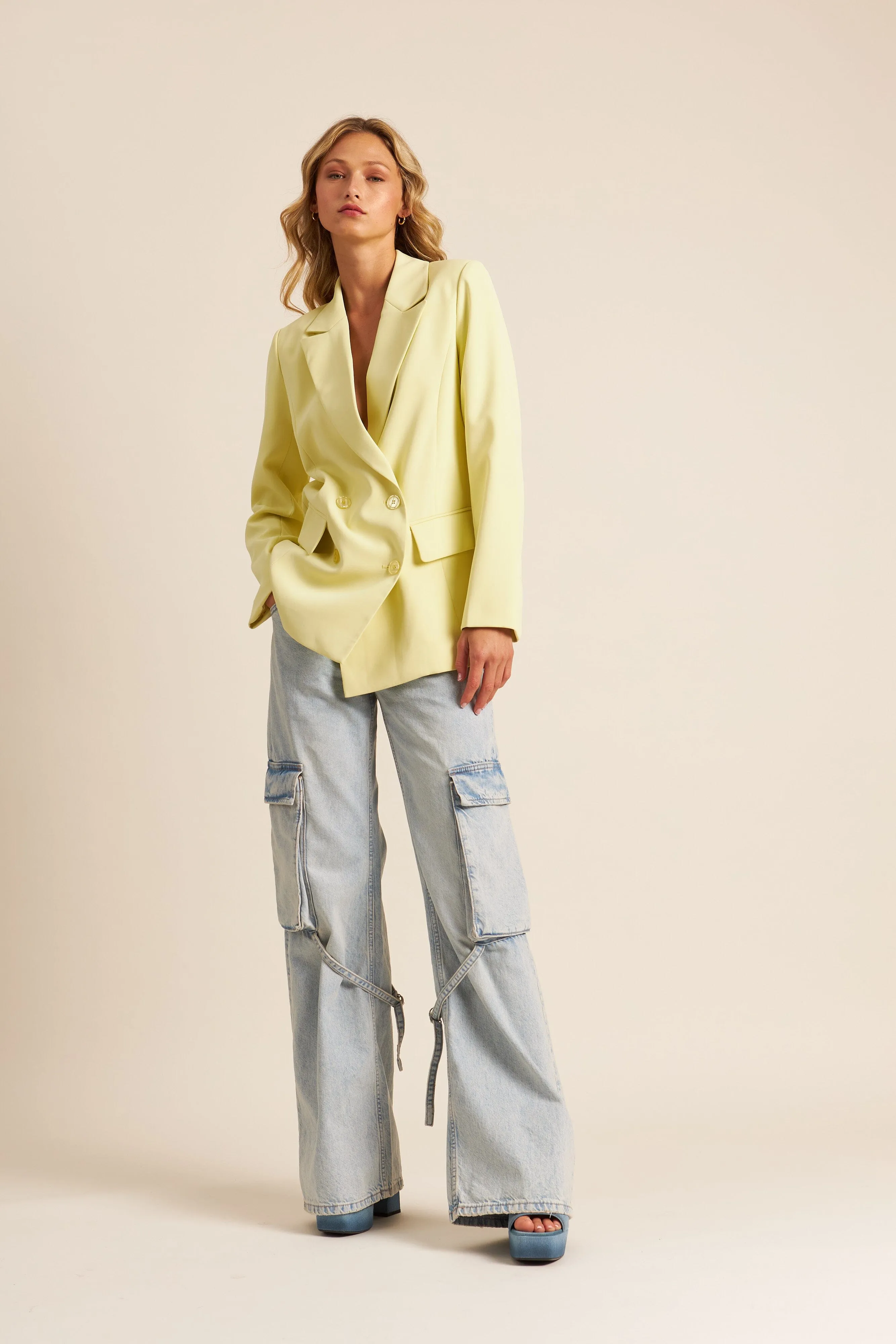 John & Jenn Lincoln Double Breasted Blazer- Lemon Chiffon