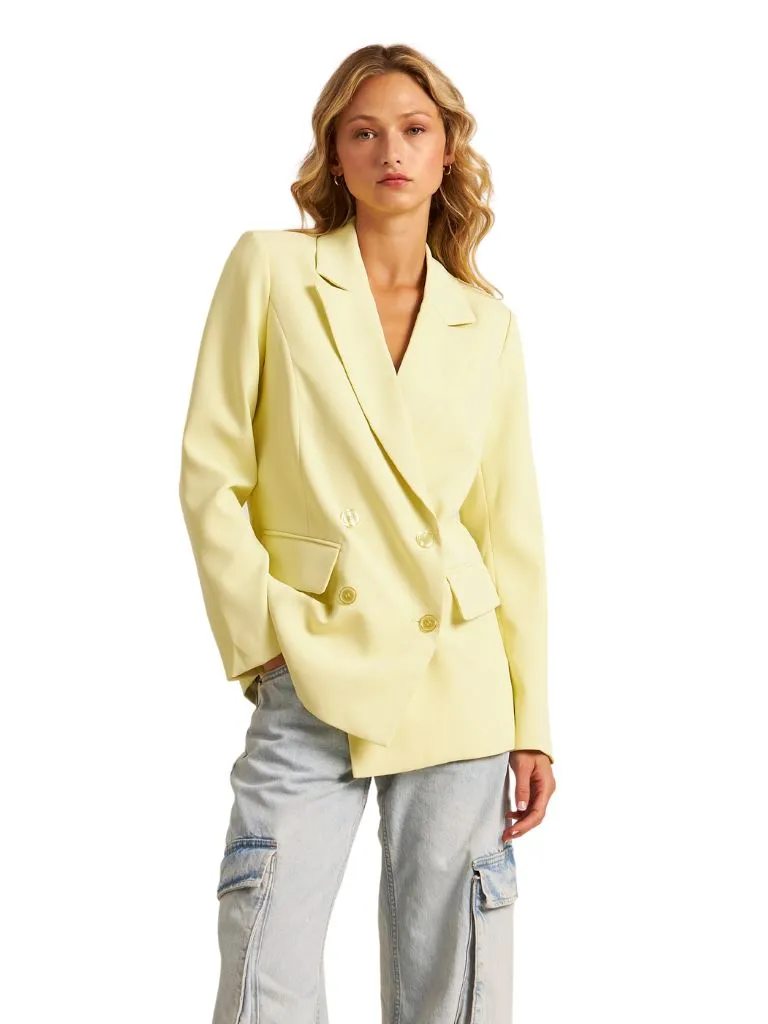 John & Jenn Lincoln Double Breasted Blazer- Lemon Chiffon