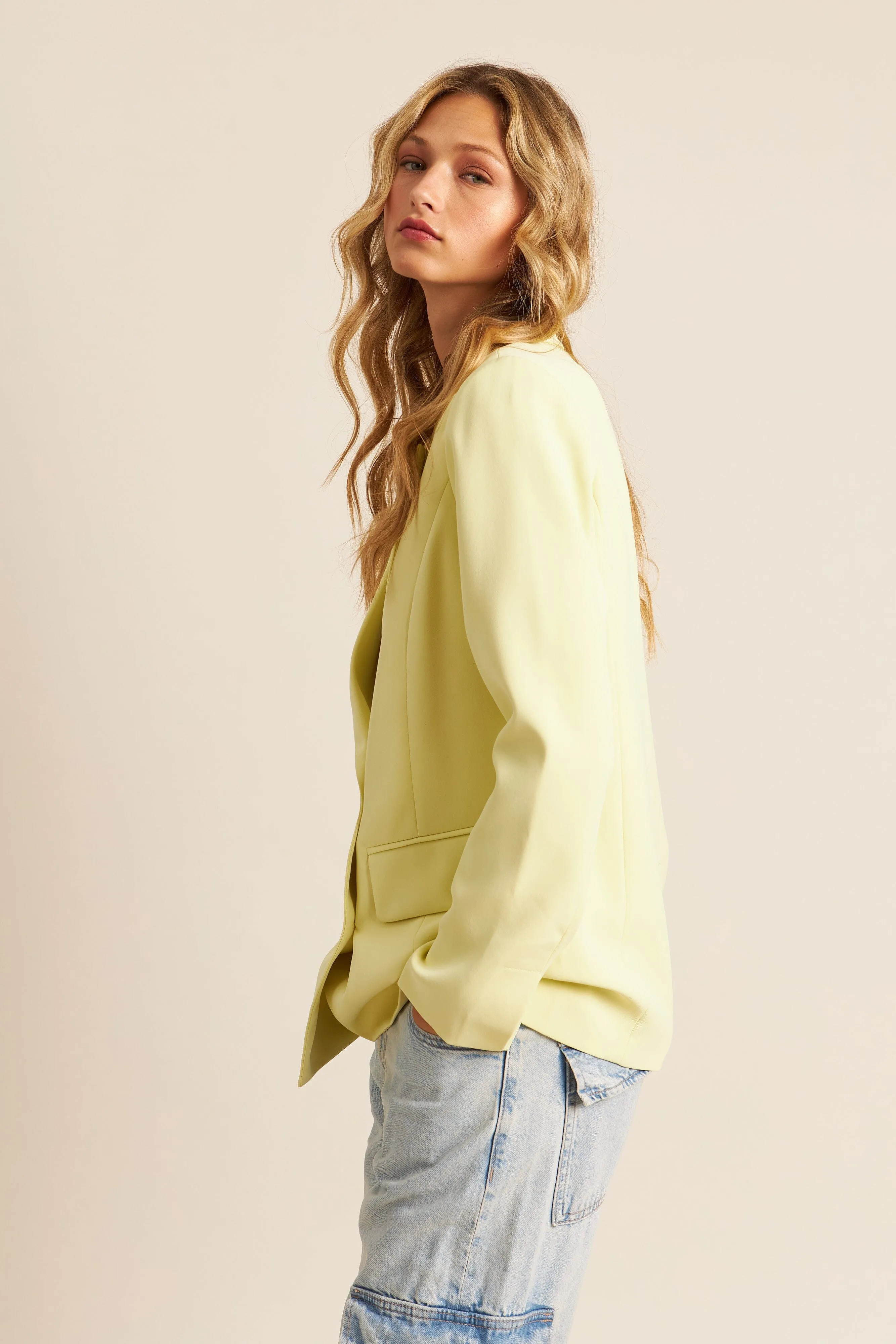 John & Jenn Lincoln Double Breasted Blazer- Lemon Chiffon