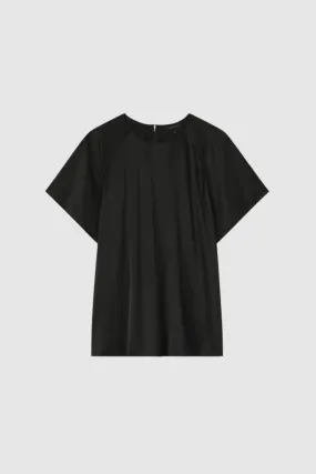 Lee Mathews Stella Silk Satin Raglan Tee in Black