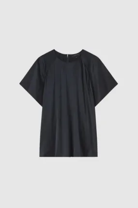 Lee Mathews Stella Silk Satin Raglan Tee in Midnight