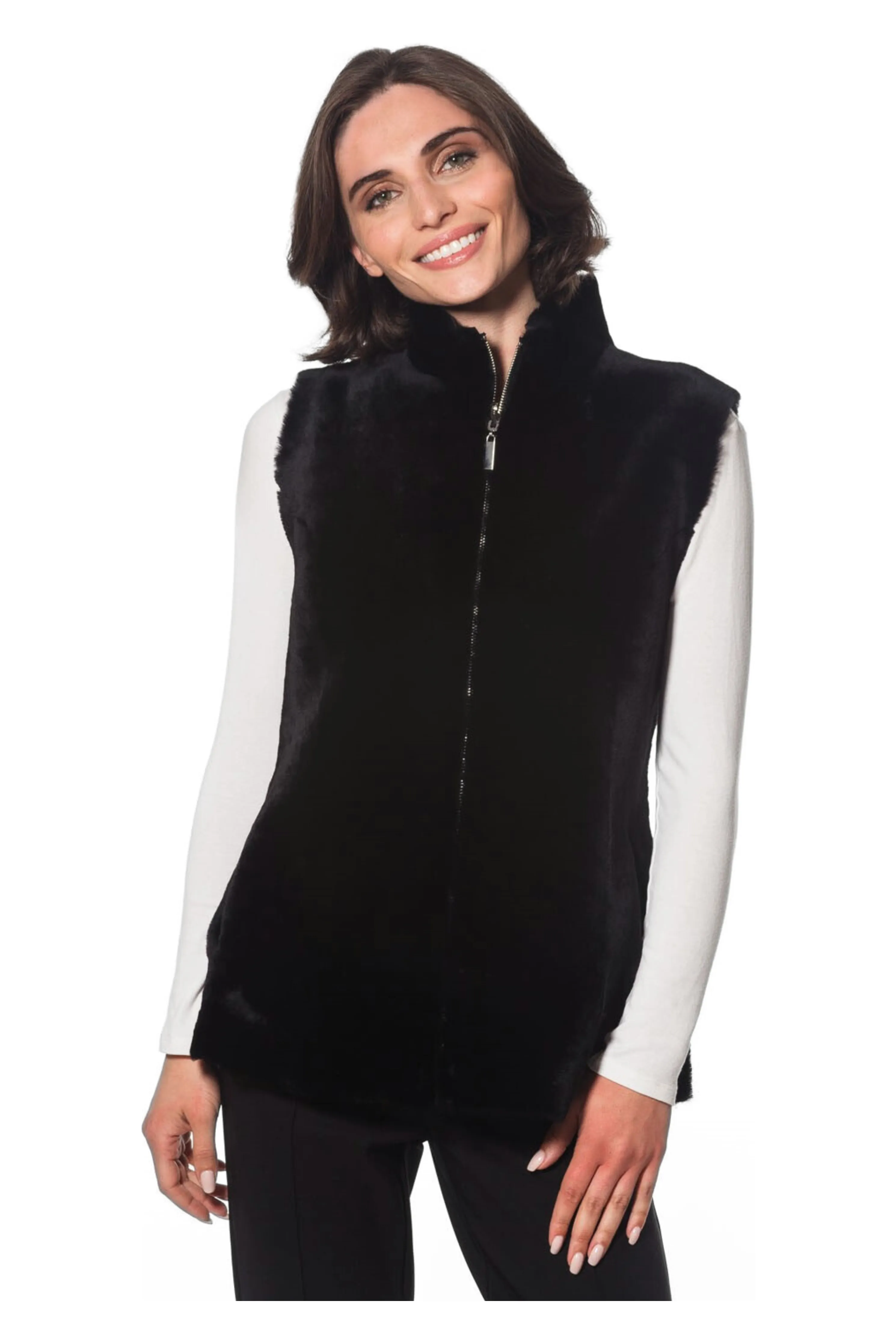 Linda Richards Reversible Lamb Fur Vest LM-260 | Black