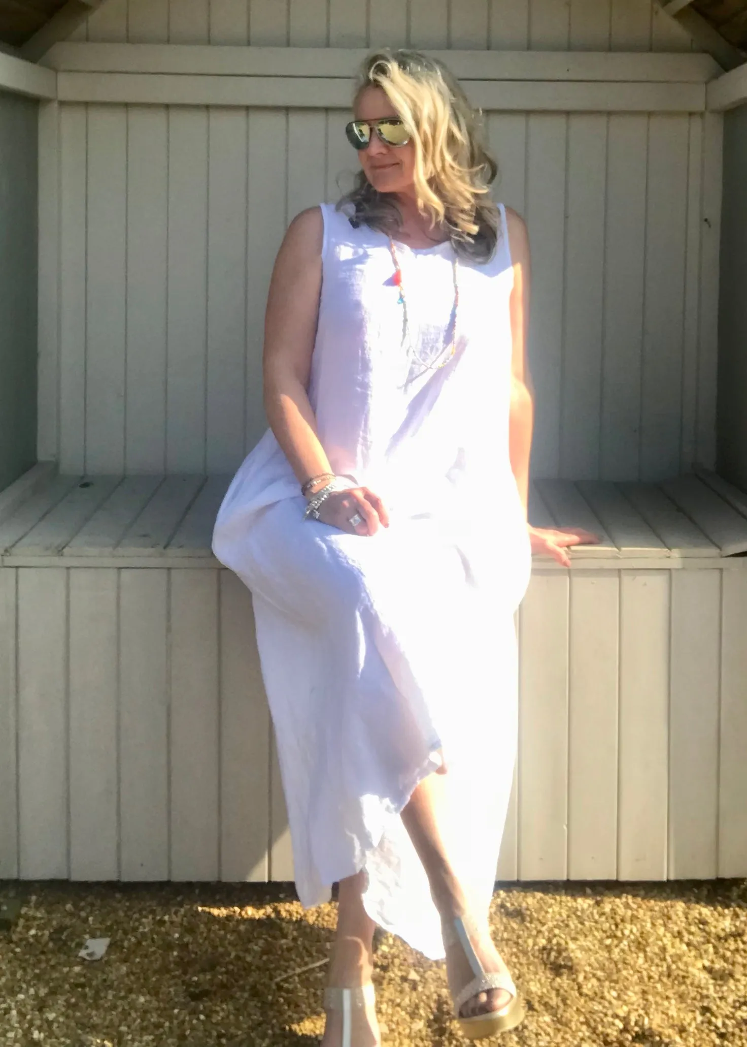 Linen Jumpsuit - in White  Made in Italy by Feathers Of Italy One Size