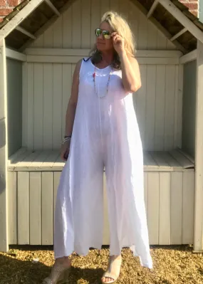 Linen Jumpsuit - in White  Made in Italy by Feathers Of Italy One Size