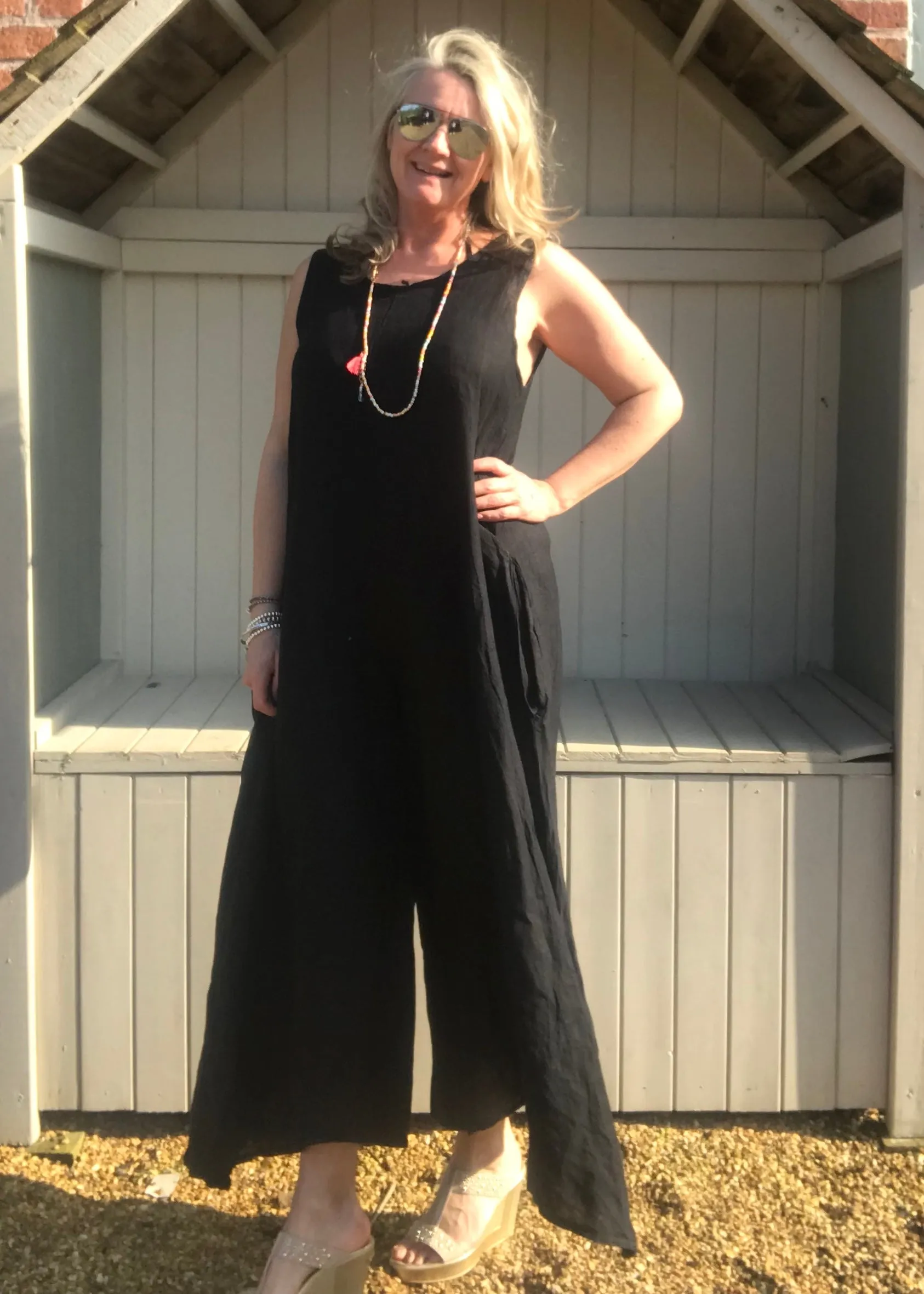 Linen Jumpsuit - in White  Made in Italy by Feathers Of Italy One Size