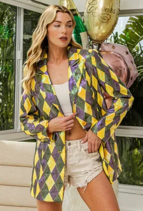 Mardi Gras Sequin Diamond Pattern Blazer