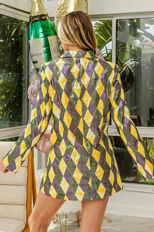 Mardi Gras Sequin Diamond Pattern Blazer