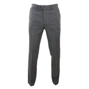 Martez - Men's Dark Grey Herringbone Tweed Trousers