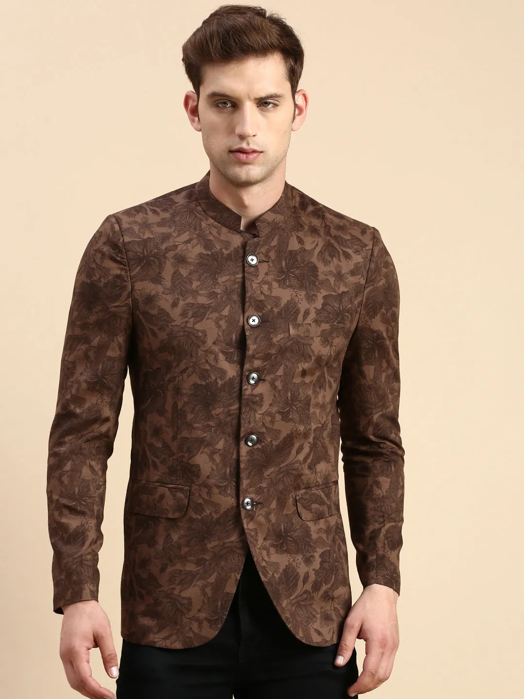 Men Brown Printed Party Blazer