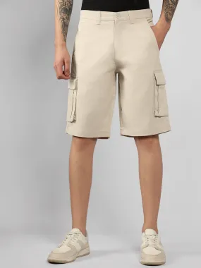 Men's Beige Solid Relaxed Fit Shorts
