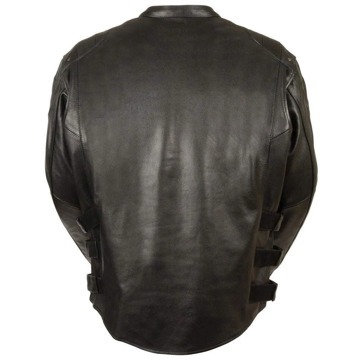 Milwaukee Leather Men's Assault Racer Black Leather Jacket with Triple Side Straps and Gun Pockets
