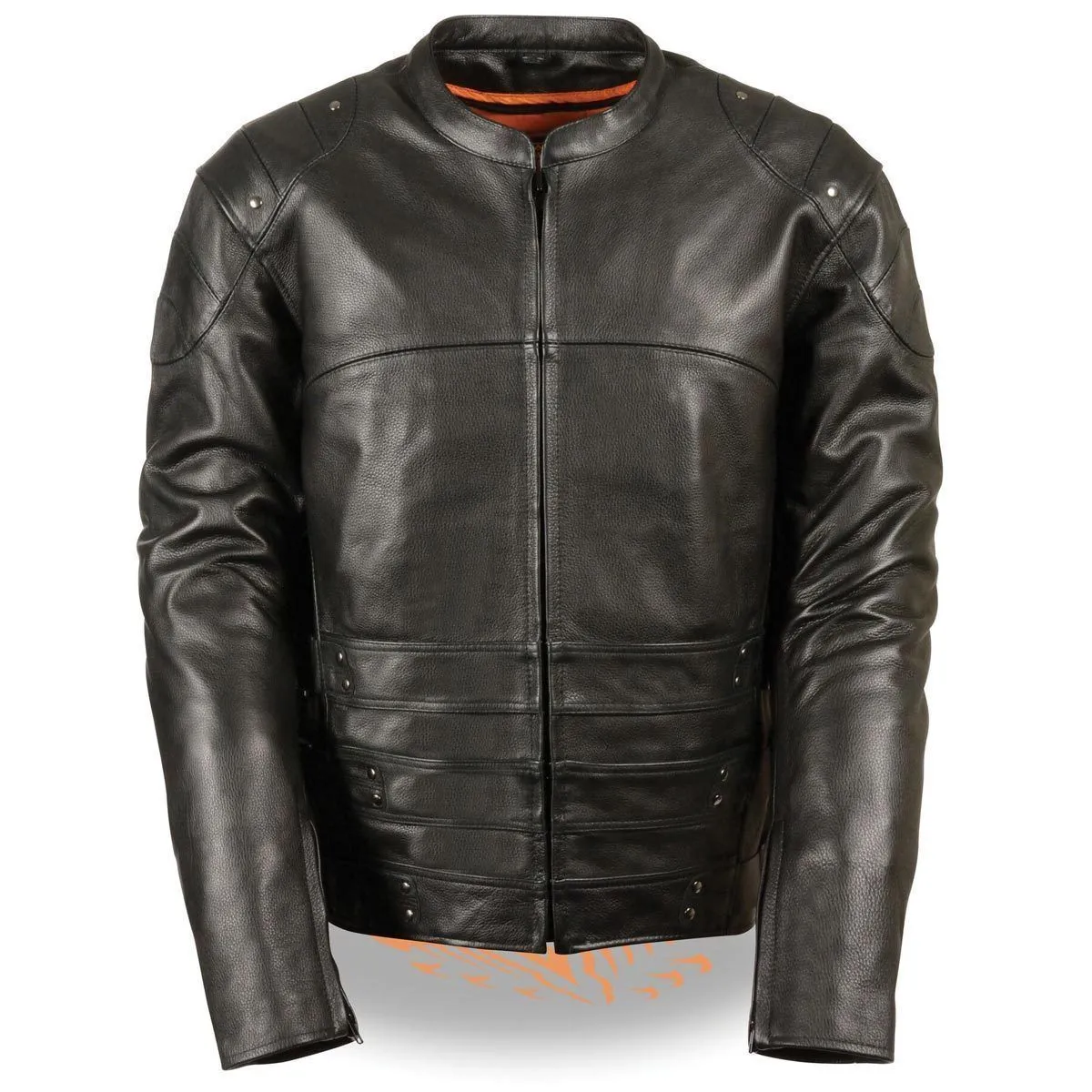 Milwaukee Leather Men's Assault Racer Black Leather Jacket with Triple Side Straps and Gun Pockets