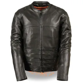 Milwaukee Leather Men's Assault Racer Black Leather Jacket with Triple Side Straps and Gun Pockets