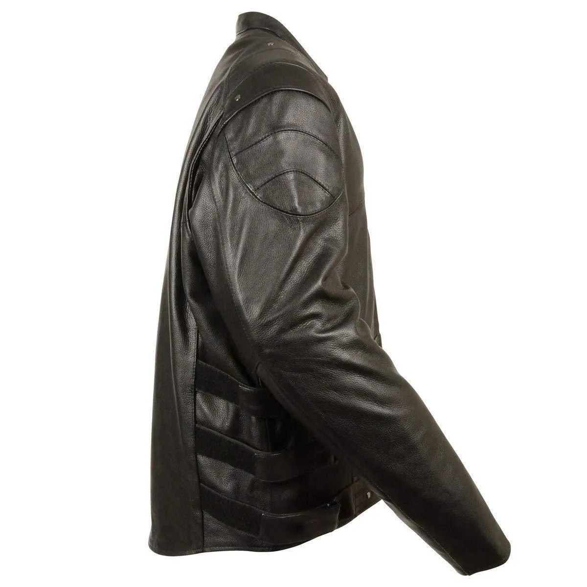 Milwaukee Leather Men's Assault Racer Black Leather Jacket with Triple Side Straps and Gun Pockets