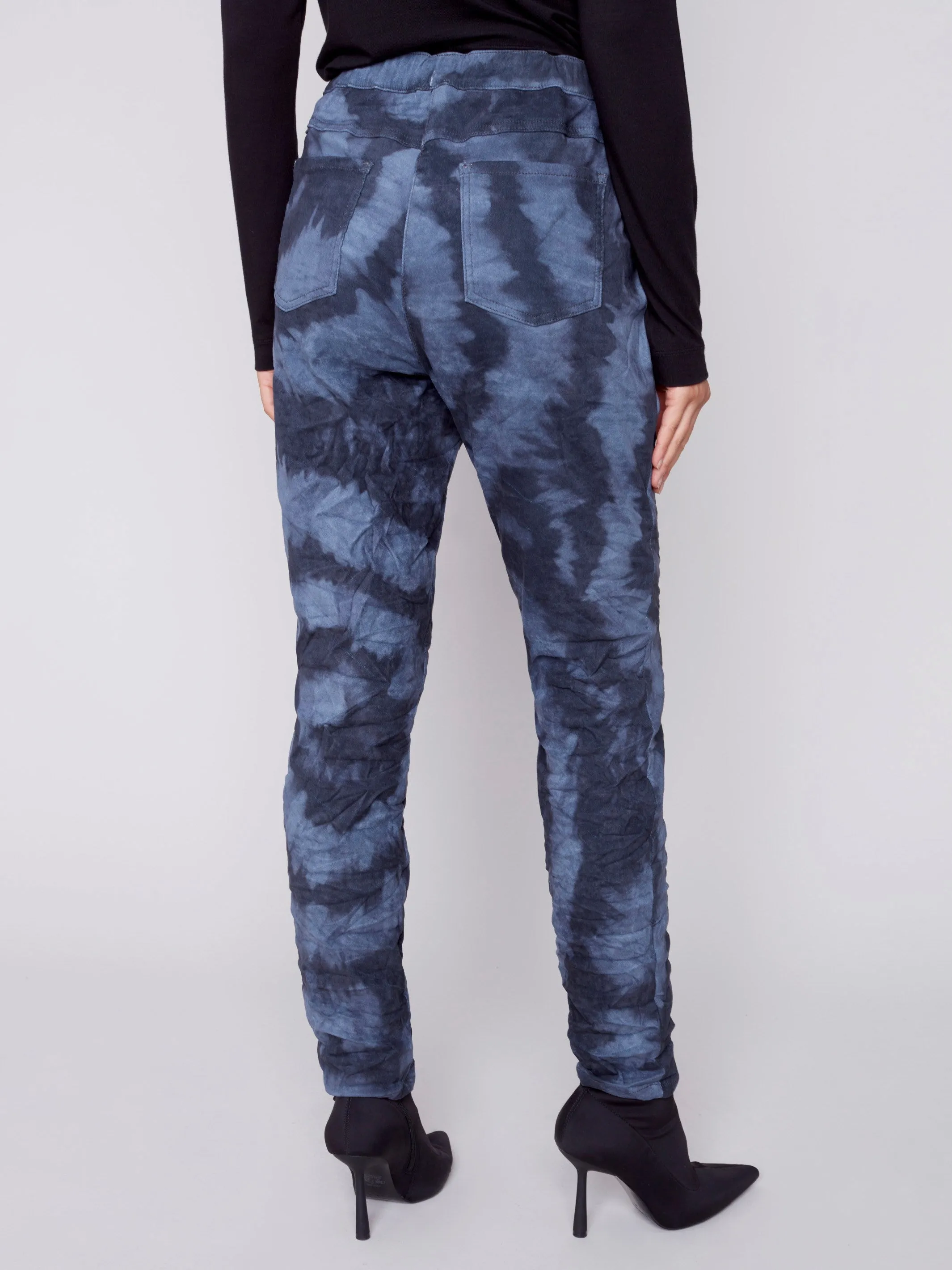 Printed Suede Crinkle Jogger Pants - Denim Swirl