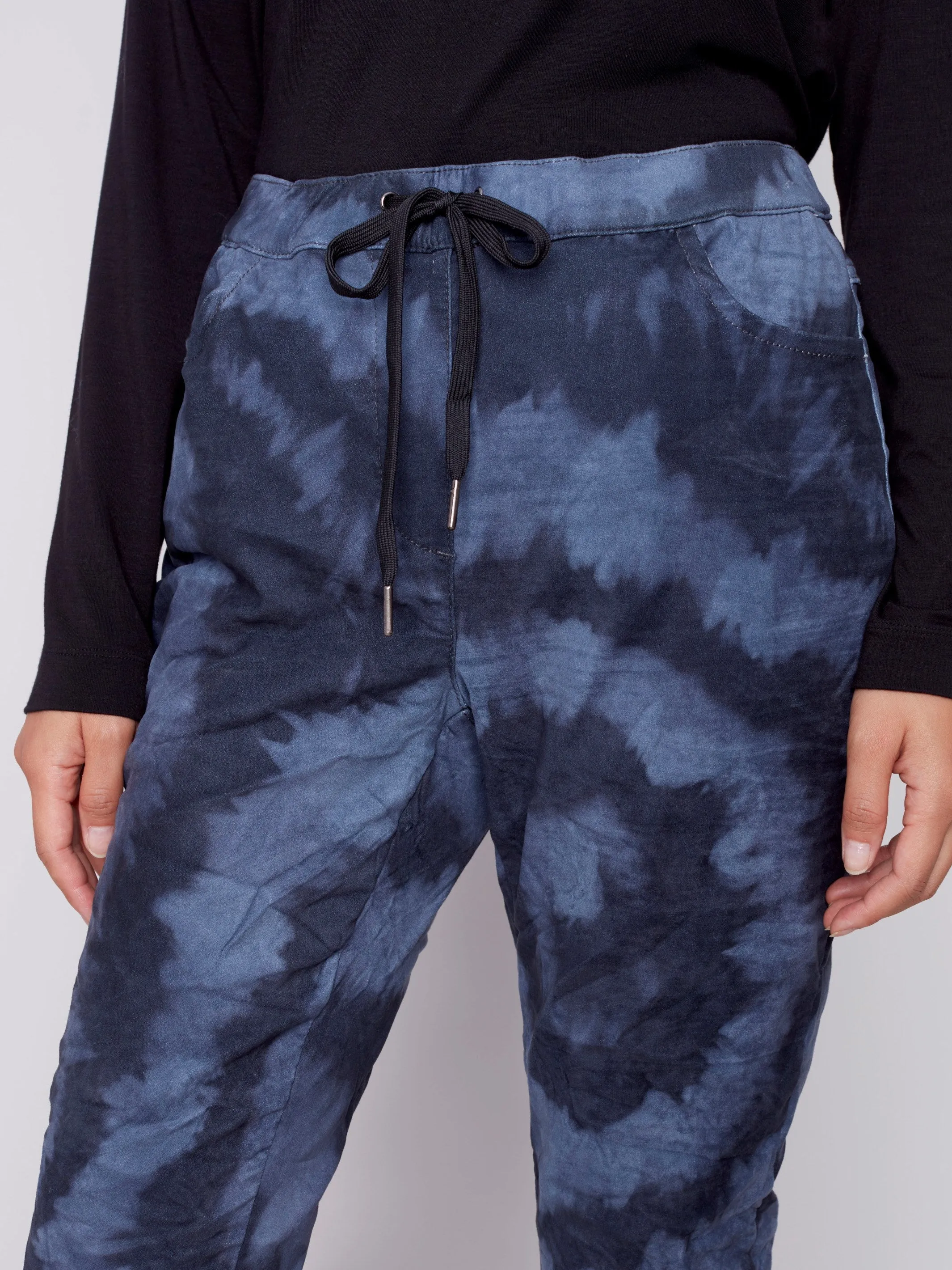 Printed Suede Crinkle Jogger Pants - Denim Swirl