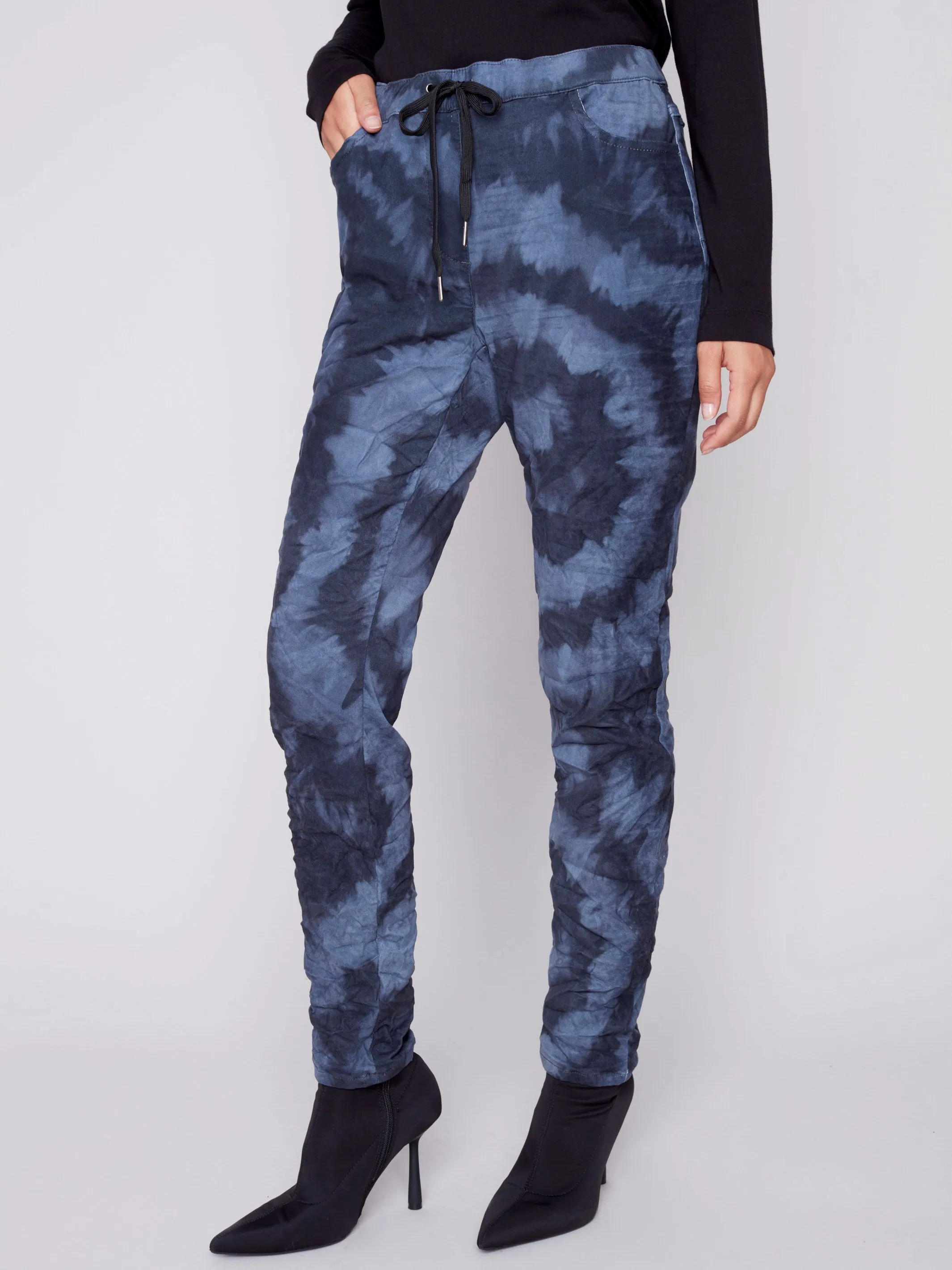 Printed Suede Crinkle Jogger Pants - Denim Swirl