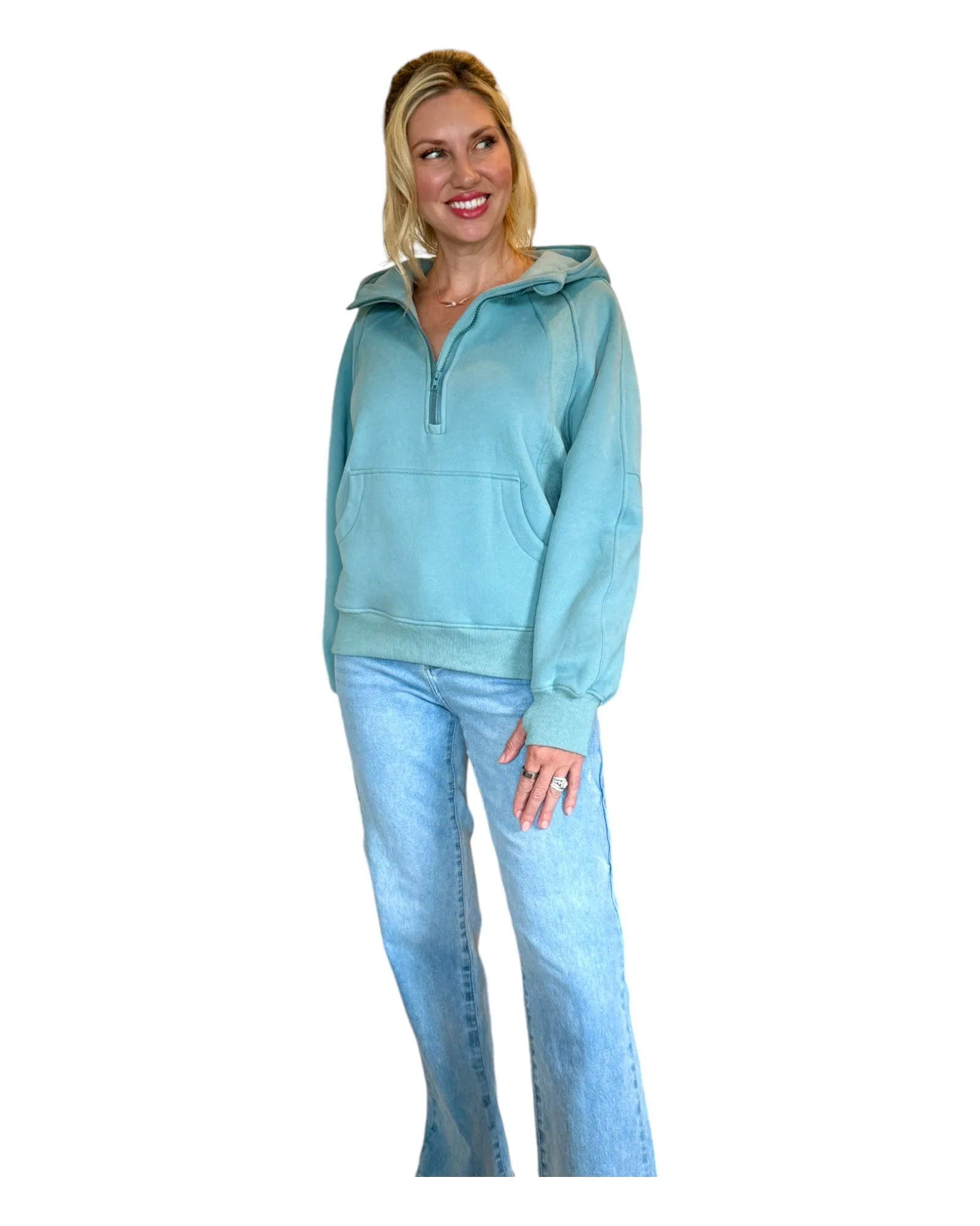 Stay Cozy Teal Half Zip Hoodie