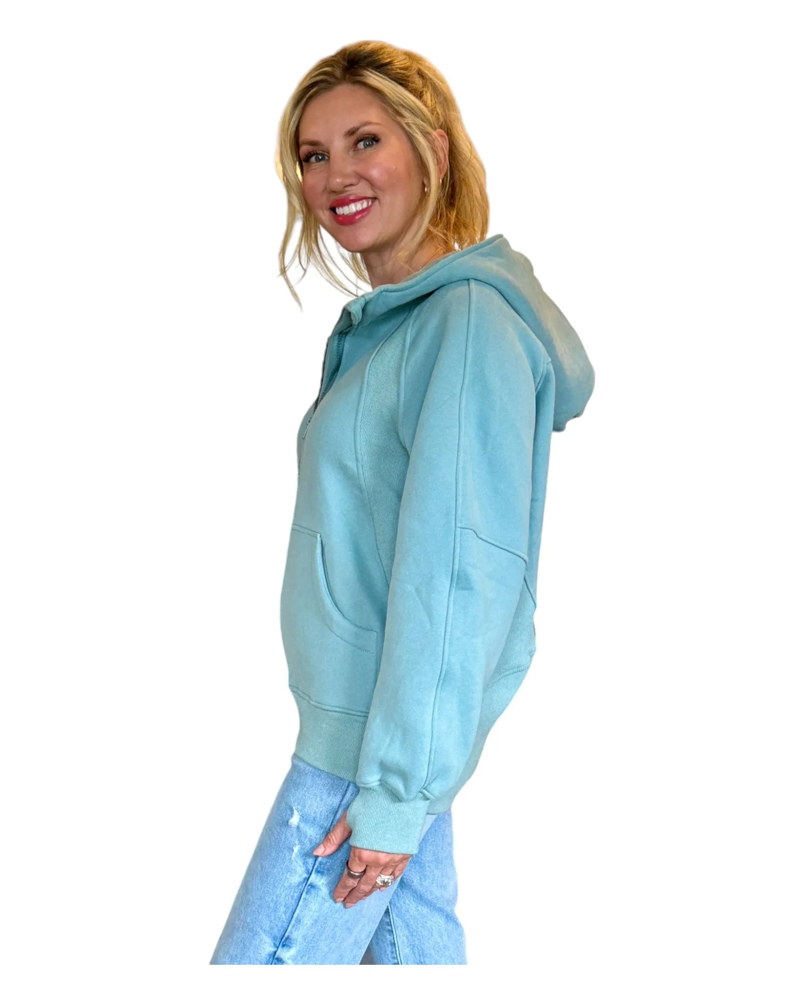 Stay Cozy Teal Half Zip Hoodie