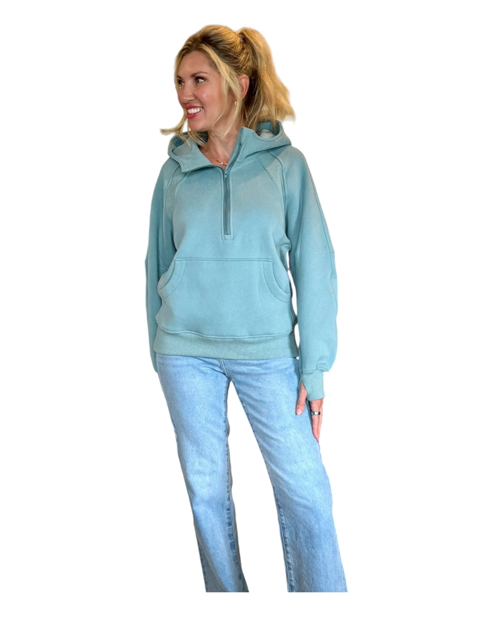 Stay Cozy Teal Half Zip Hoodie