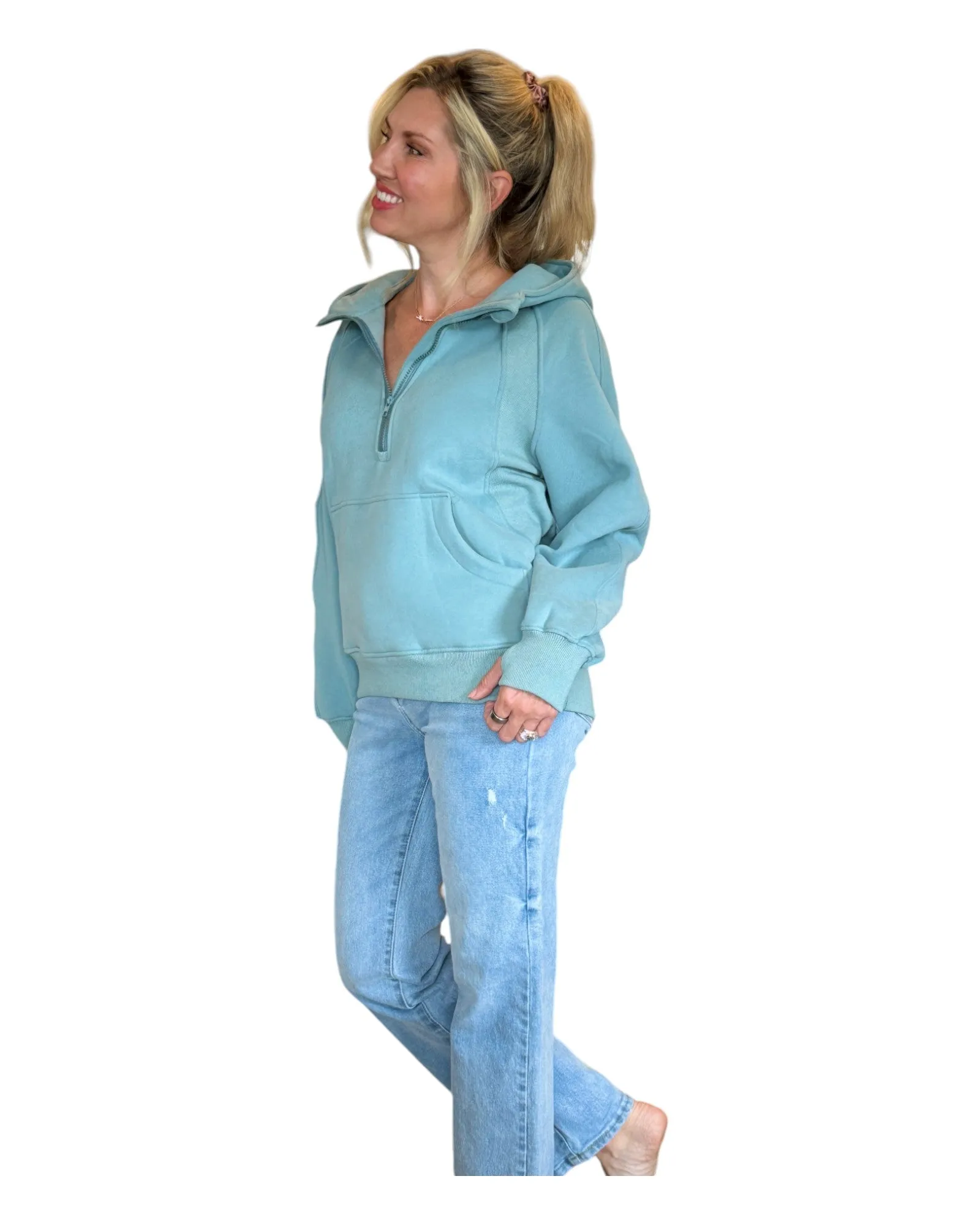Stay Cozy Teal Half Zip Hoodie