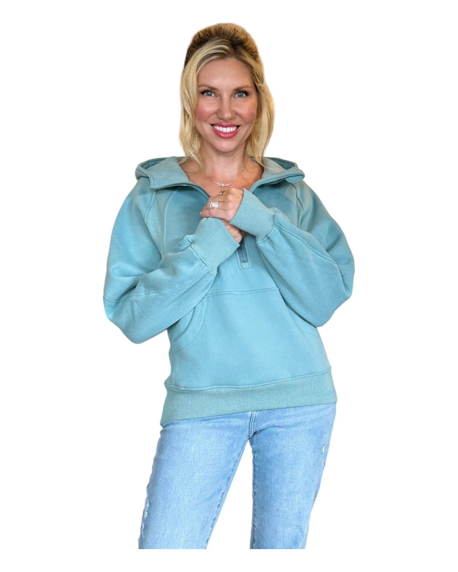 Stay Cozy Teal Half Zip Hoodie