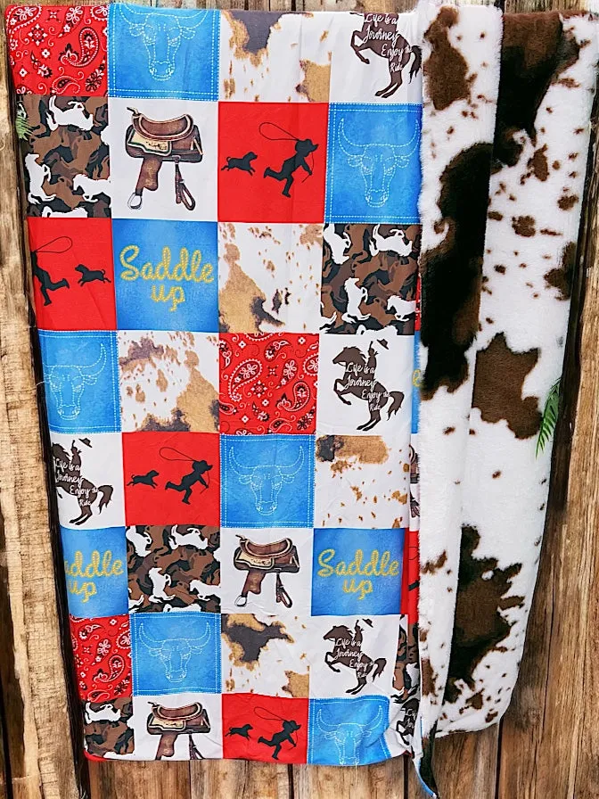 Western 50" X 60" throw blanket with fleece.