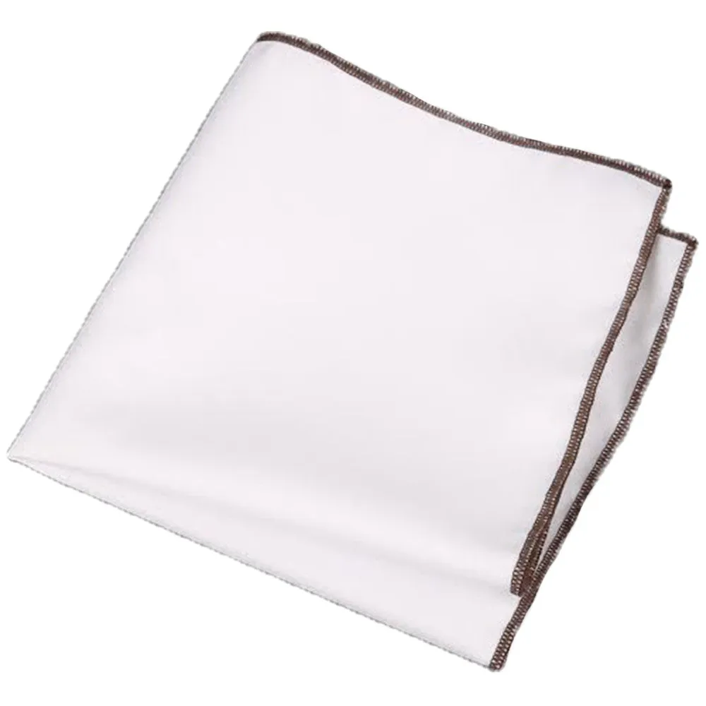 White / Bitter Chocolate Stitched Pocket Square - [2017 Spring]