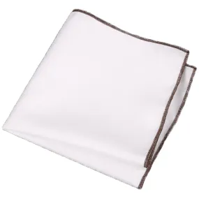 White / Bitter Chocolate Stitched Pocket Square - [2017 Spring]