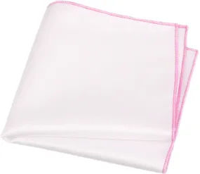 White / Flamingo Pink Stitched Pocket Square - [2017 Spring]