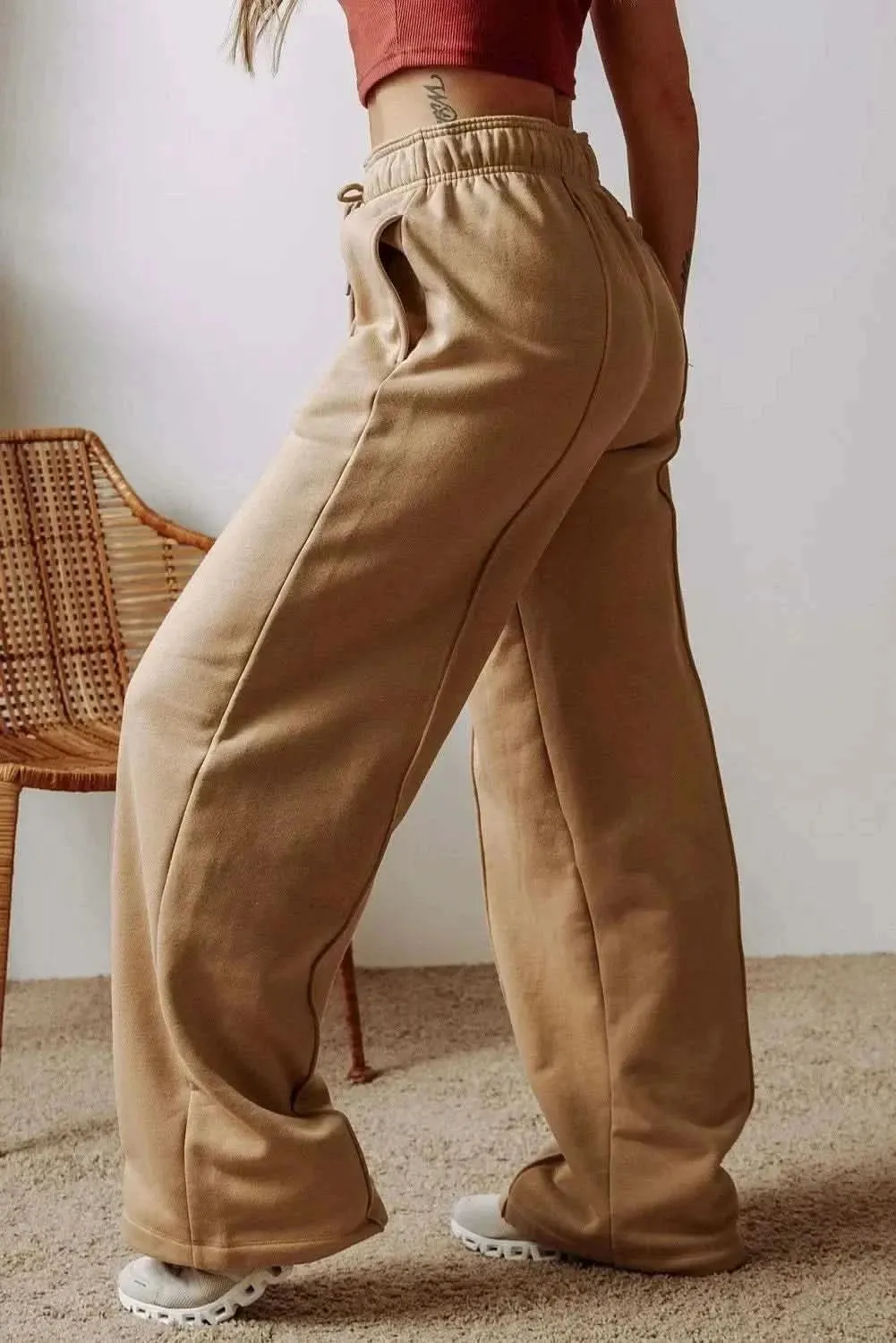 Wide leg drawstring trousers with pockets