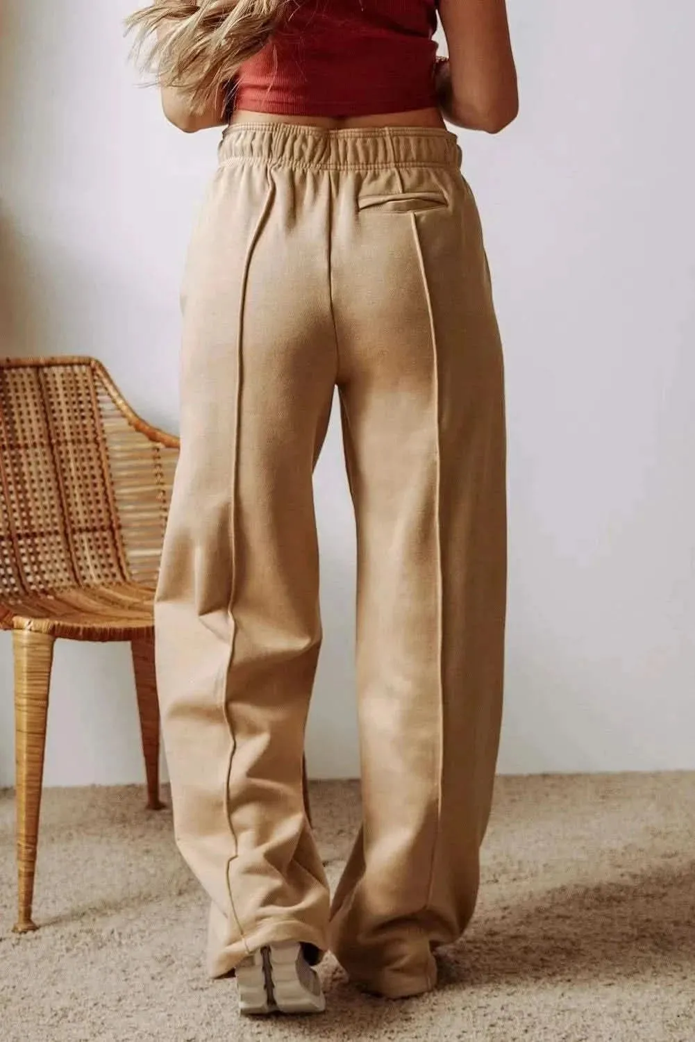 Wide leg drawstring trousers with pockets