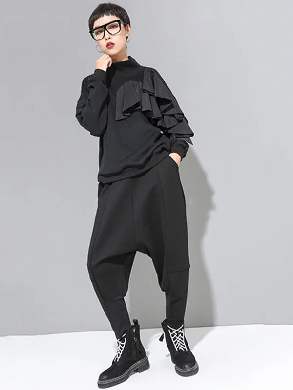xakxx Stylish Black Velvet Split-Joint Harem Pants