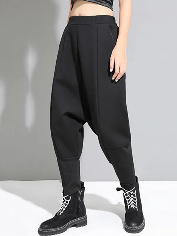 xakxx Stylish Black Velvet Split-Joint Harem Pants