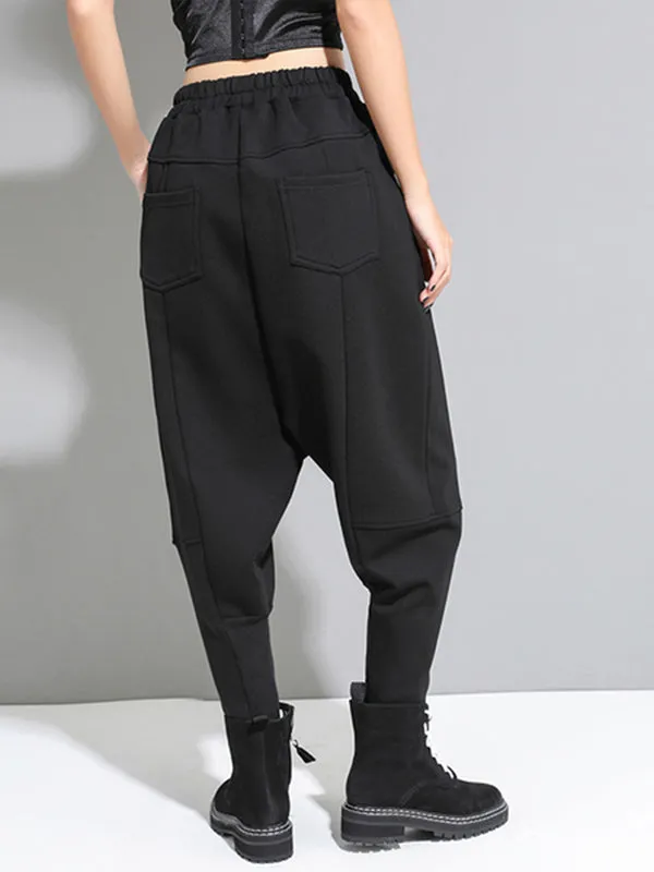 xakxx Stylish Black Velvet Split-Joint Harem Pants