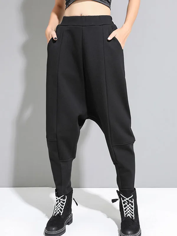 xakxx Stylish Black Velvet Split-Joint Harem Pants